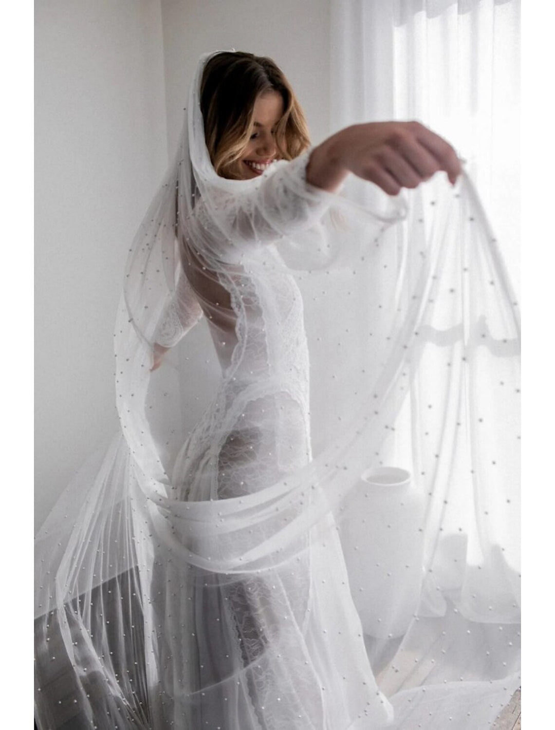 Voile de Mariée Cathédrale à Un Niveau de Style Vintage / Perles avec Fausse Perle 110,24 Po (280 Cm) Tulle