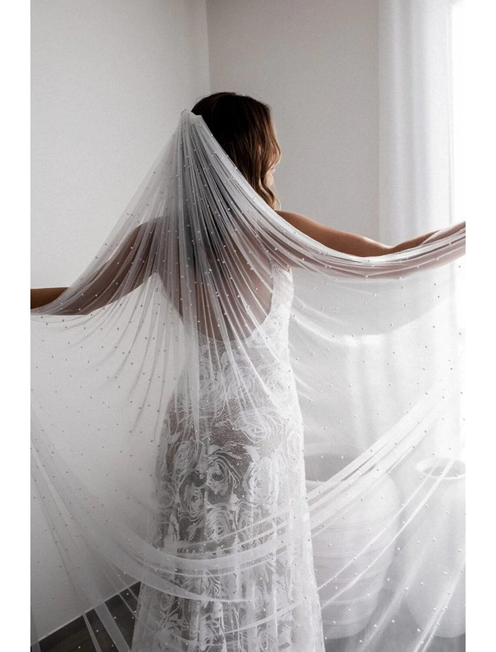 Voile de Mariée Cathédrale à Un Niveau de Style Vintage / Perles avec Fausse Perle 110,24 Po (280 Cm) Tulle