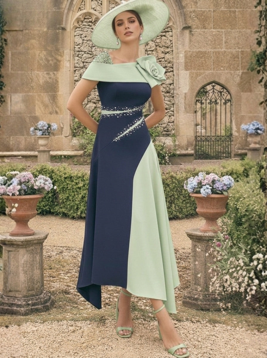 Robes pour Mère de la Mariée, Ligne A/Princesse, Longueur Cheville, Asymétriques, avec Fleurs 3D