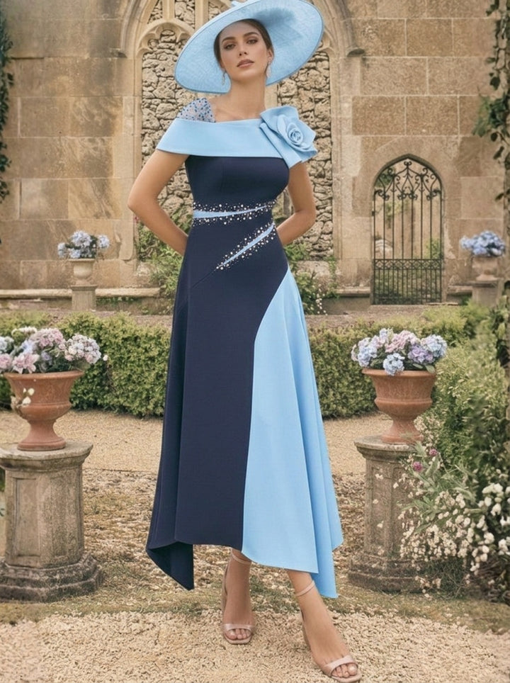 Robes pour Mère de la Mariée, Ligne A/Princesse, Longueur Cheville, Asymétriques, avec Fleurs 3D