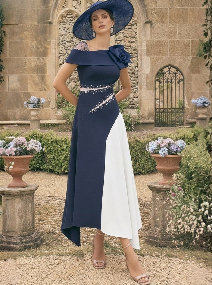 Robes pour Mère de la Mariée, Ligne A/Princesse, Longueur Cheville, Asymétriques, avec Fleurs 3D