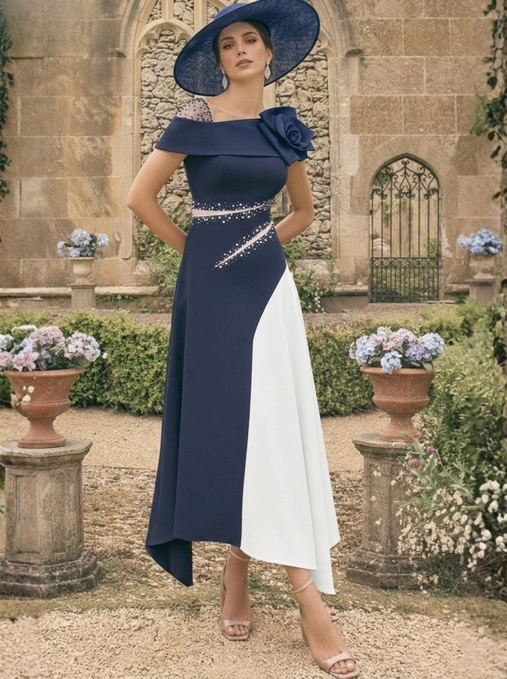 Robes pour Mère de la Mariée, Ligne A/Princesse, Longueur Cheville, Asymétriques, avec Fleurs 3D