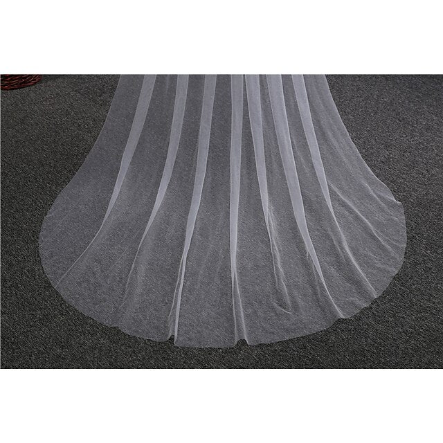 Voile de Mariage Simple à Un Niveau Voiles Cathédrale avec Tulle Solide de 300 Cm