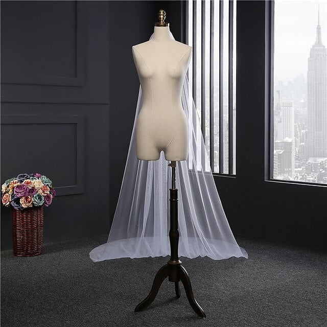 Voile de Mariage Simple à Un Niveau Voiles Cathédrale avec Tulle Solide de 300 Cm