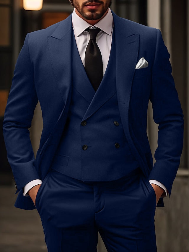 Costumes de Mariage 3 Pièces pour Hommes, Coupe Ajustée, Simple Boutonnage, Deux Boutons