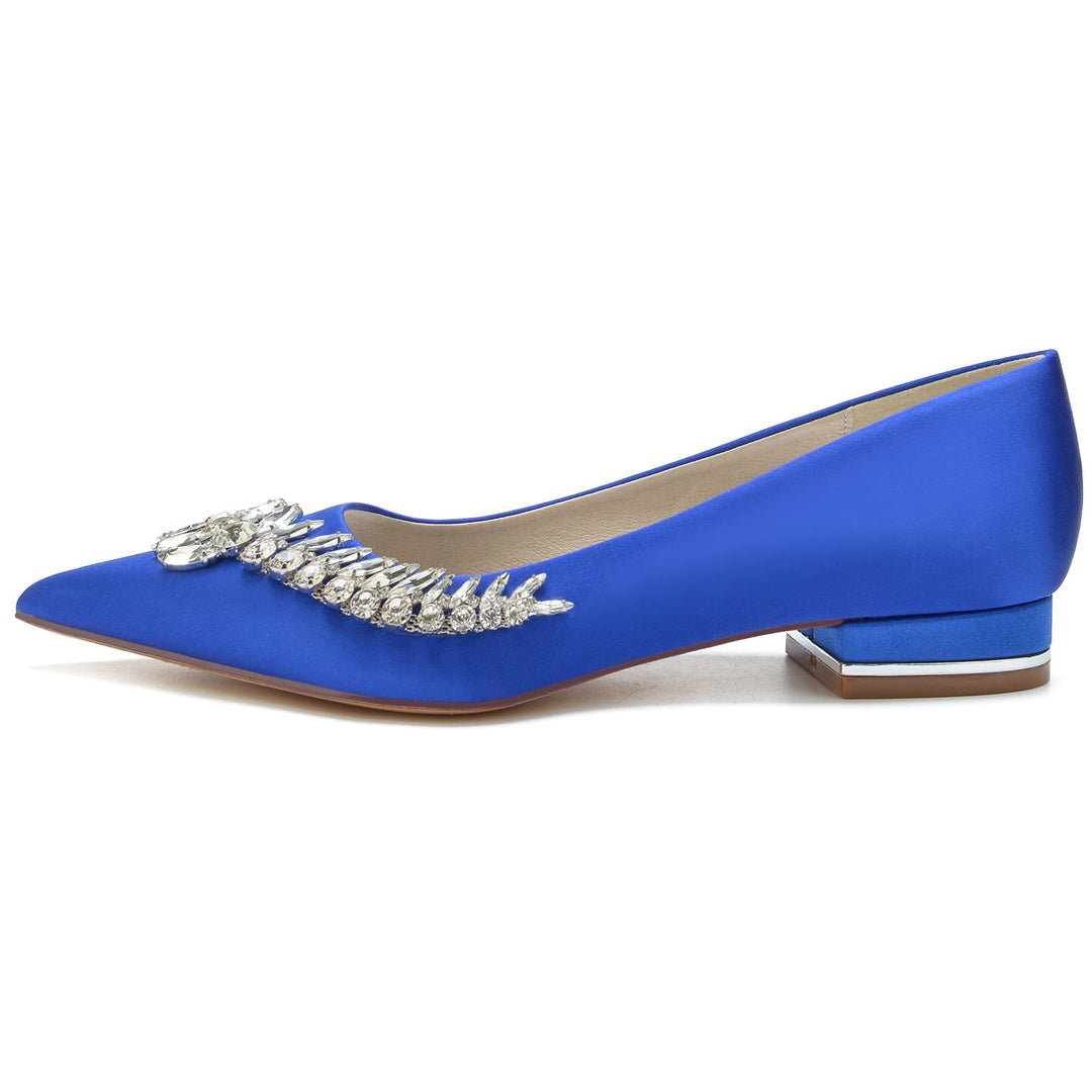 Chaussures de Mariage pour Femmes, Chaussures de Mariée Blanches à Talons Bas et Bout Pointu avec Strass Imitation