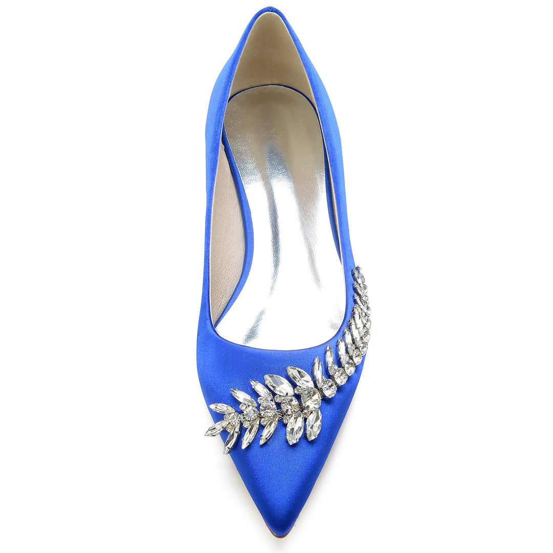 Chaussures de Mariage pour Femmes, Chaussures de Mariée Blanches à Talons Bas et Bout Pointu avec Strass Imitation