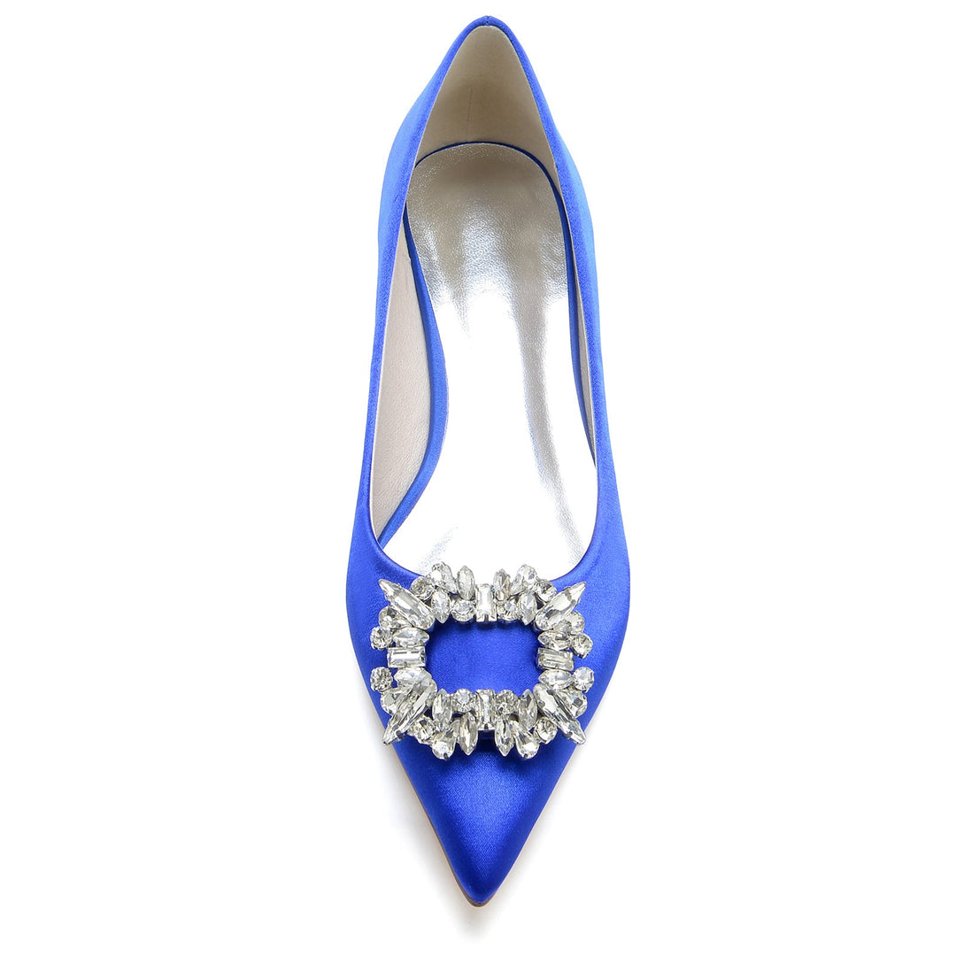 Chaussures de Mariage pour Femmes en Satin de Soie, Chaussures de Mariée Carrées à Bout Pointu et à Strass