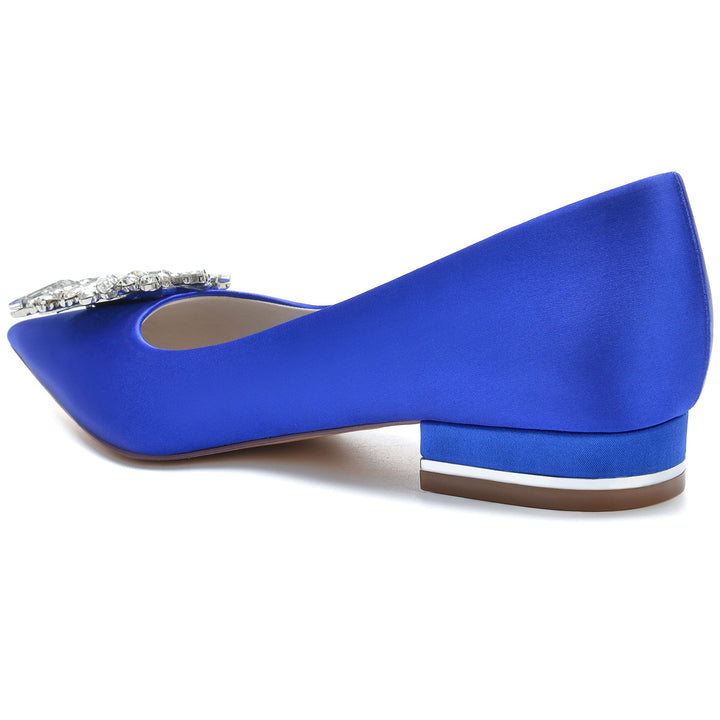 Chaussures de Mariage pour Femmes en Satin de Soie, Chaussures de Mariée Carrées à Bout Pointu et à Strass
