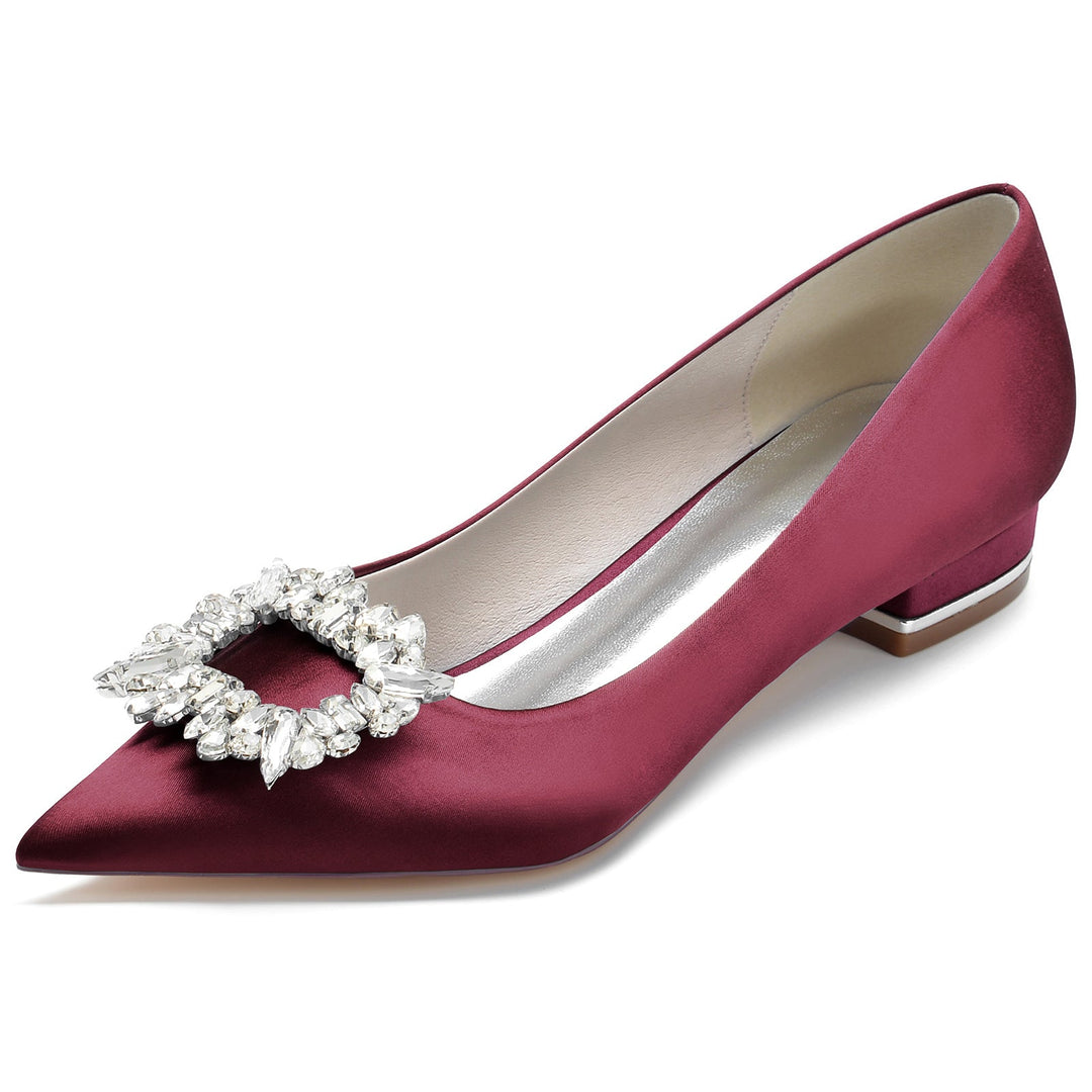 Chaussures de Mariage pour Femmes en Satin de Soie, Chaussures de Mariée Carrées à Bout Pointu et à Strass