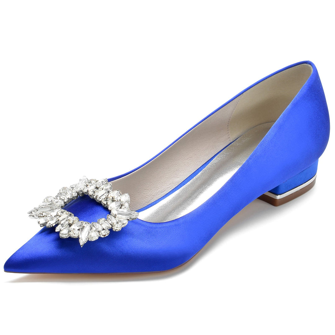 Chaussures de Mariage pour Femmes en Satin de Soie, Chaussures de Mariée Carrées à Bout Pointu et à Strass