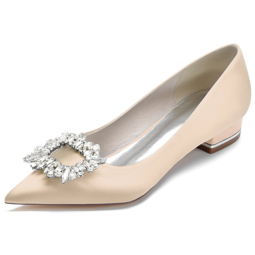 Chaussures de Mariage pour Femmes en Satin de Soie, Chaussures de Mariée Carrées à Bout Pointu et à Strass