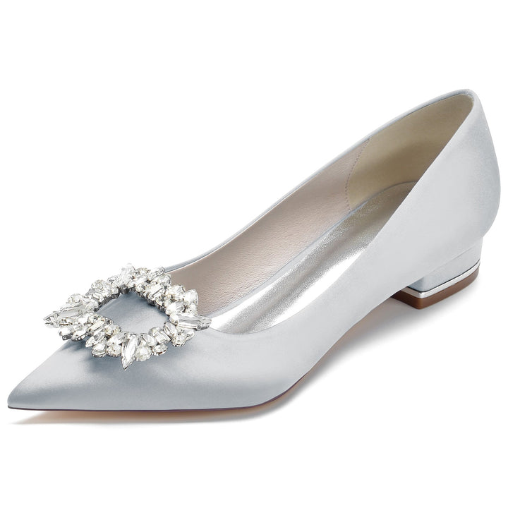 Chaussures de Mariage pour Femmes en Satin de Soie, Chaussures de Mariée Carrées à Bout Pointu et à Strass