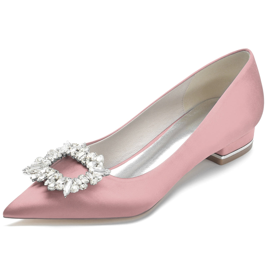 Chaussures de Mariage pour Femmes en Satin de Soie, Chaussures de Mariée Carrées à Bout Pointu et à Strass