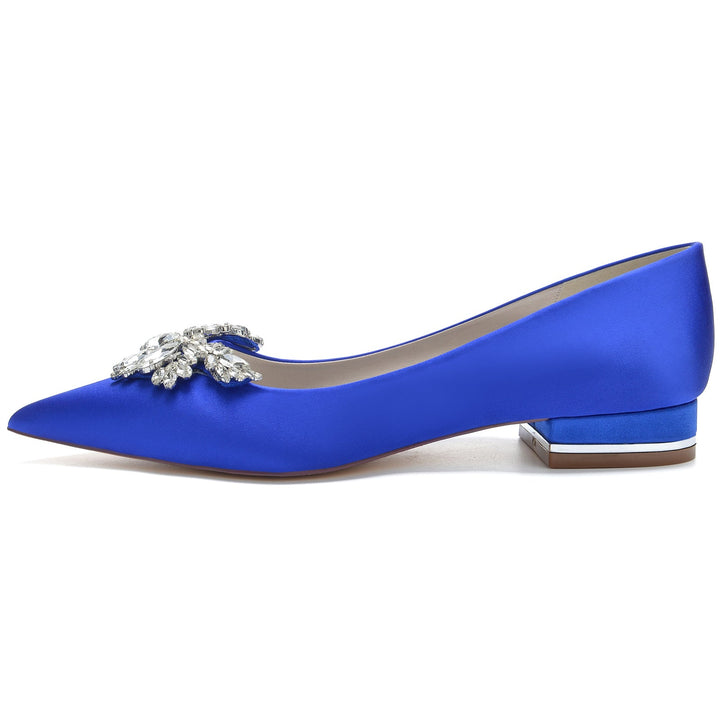 Chaussures de Mariage pour Femmes en Satin de Soie Strass Bout Pointu Bas Chaussures de Mariée Minimalistes