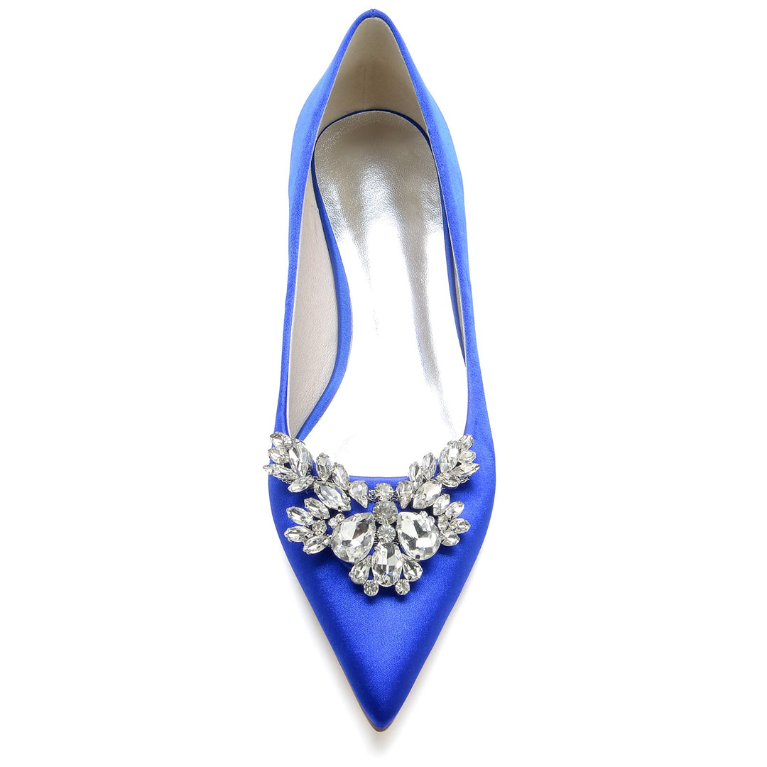 Chaussures de Mariage pour Femmes en Satin de Soie Strass Bout Pointu Bas Chaussures de Mariée Minimalistes