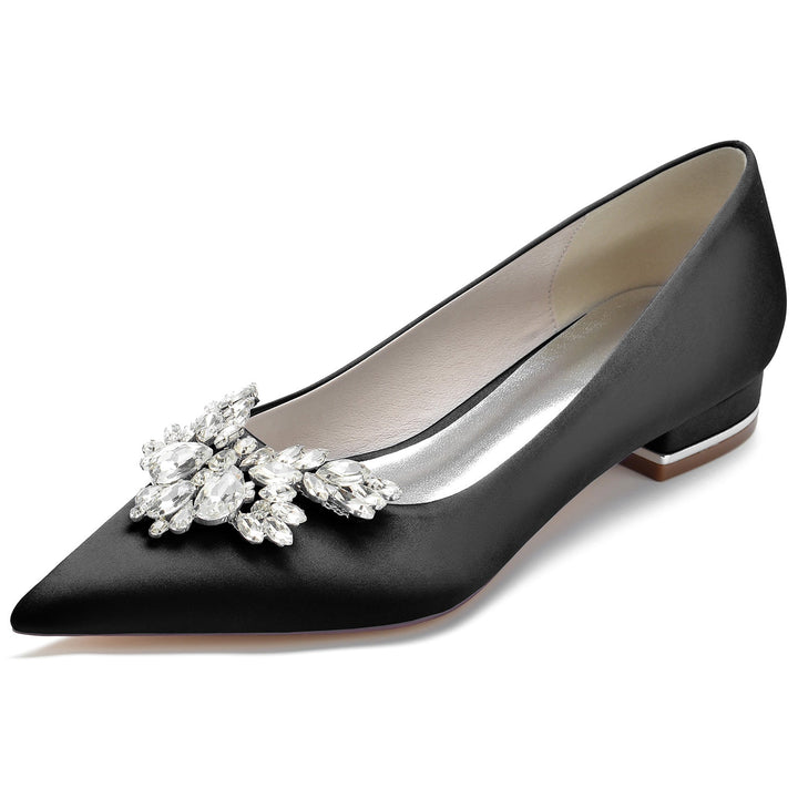 Chaussures de Mariage pour Femmes en Satin de Soie Strass Bout Pointu Bas Chaussures de Mariée Minimalistes