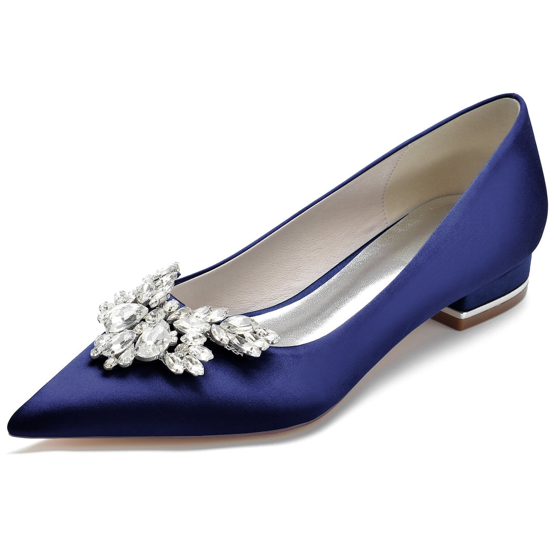 Chaussures de Mariage pour Femmes en Satin de Soie Strass Bout Pointu Bas Chaussures de Mariée Minimalistes