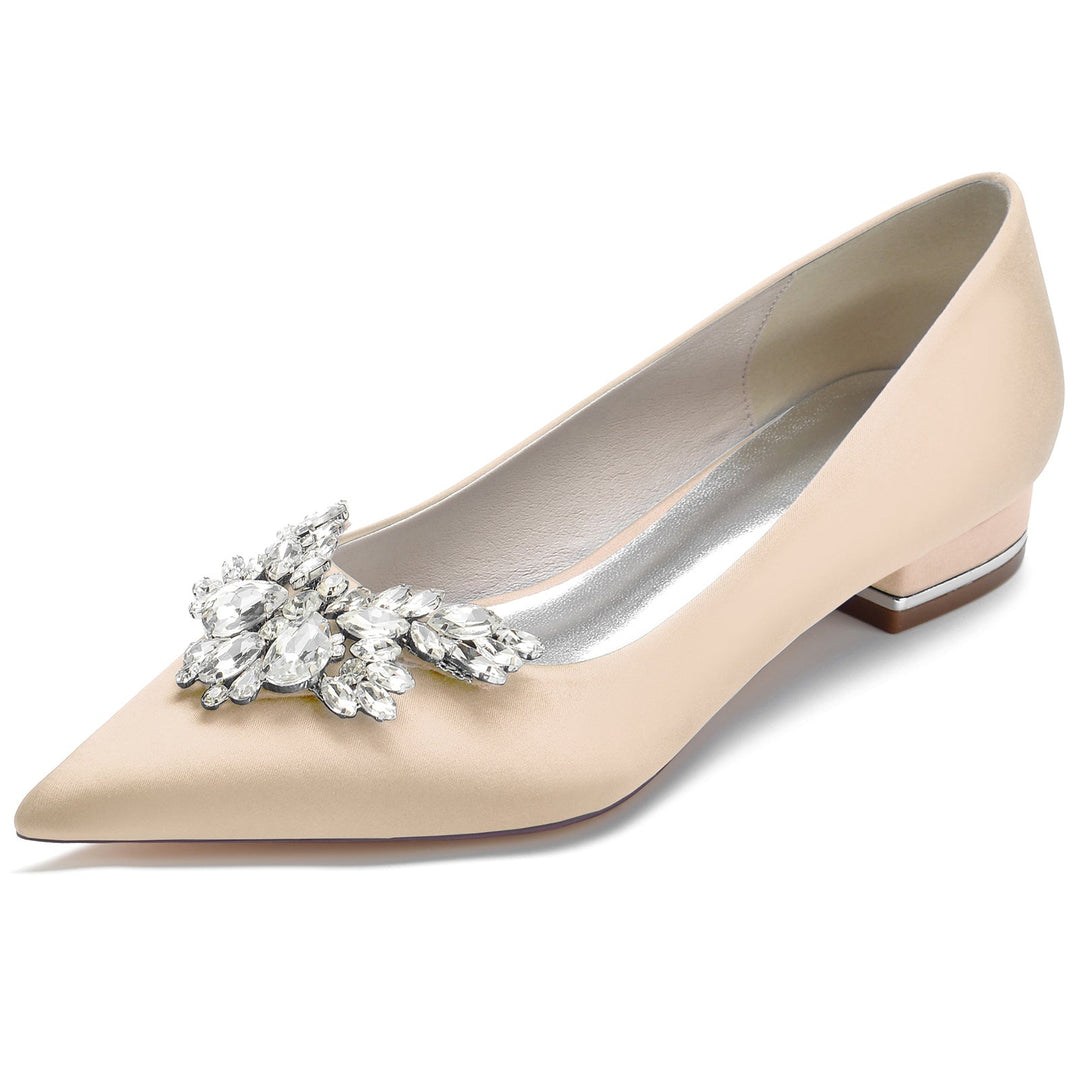 Chaussures de Mariage pour Femmes en Satin de Soie Strass Bout Pointu Bas Chaussures de Mariée Minimalistes