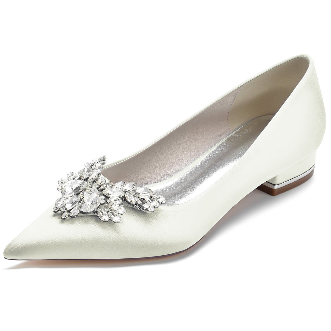 Chaussures de Mariage pour Femmes en Satin de Soie Strass Bout Pointu Bas Chaussures de Mariée Minimalistes