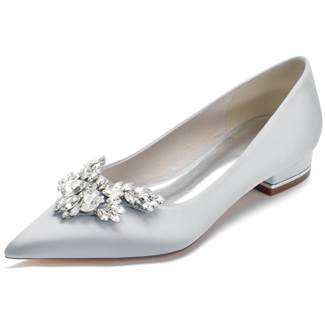 Chaussures de Mariage pour Femmes en Satin de Soie Strass Bout Pointu Bas Chaussures de Mariée Minimalistes