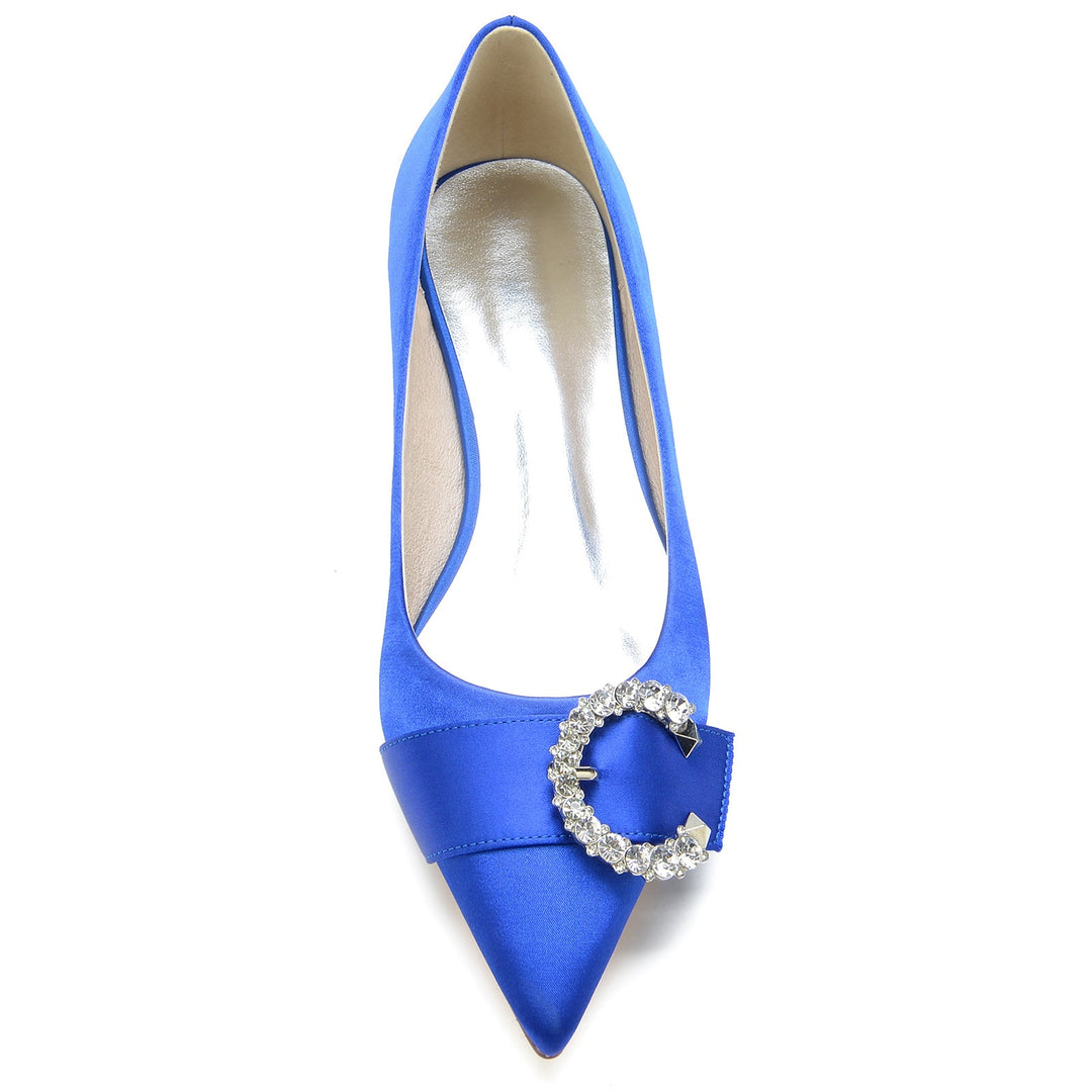 Chaussures de Mariage pour Femmes en Satin de Soie et Cristal, Chaussures de Mariée à Talon Bas et Bout Pointu