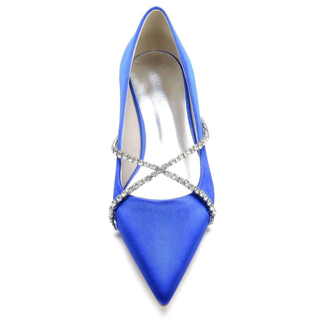 Chaussures de Mariage pour Femmes, Chaussures de Mariée à Bout Pointu et à Chaîne Croisée en Cristal
