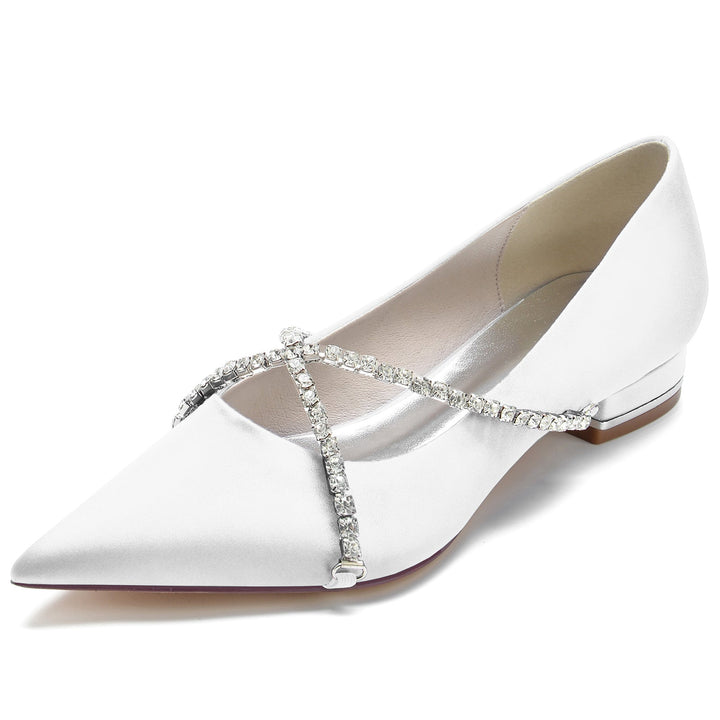 Chaussures de Mariage pour Femmes, Chaussures de Mariée à Bout Pointu et à Chaîne Croisée en Cristal