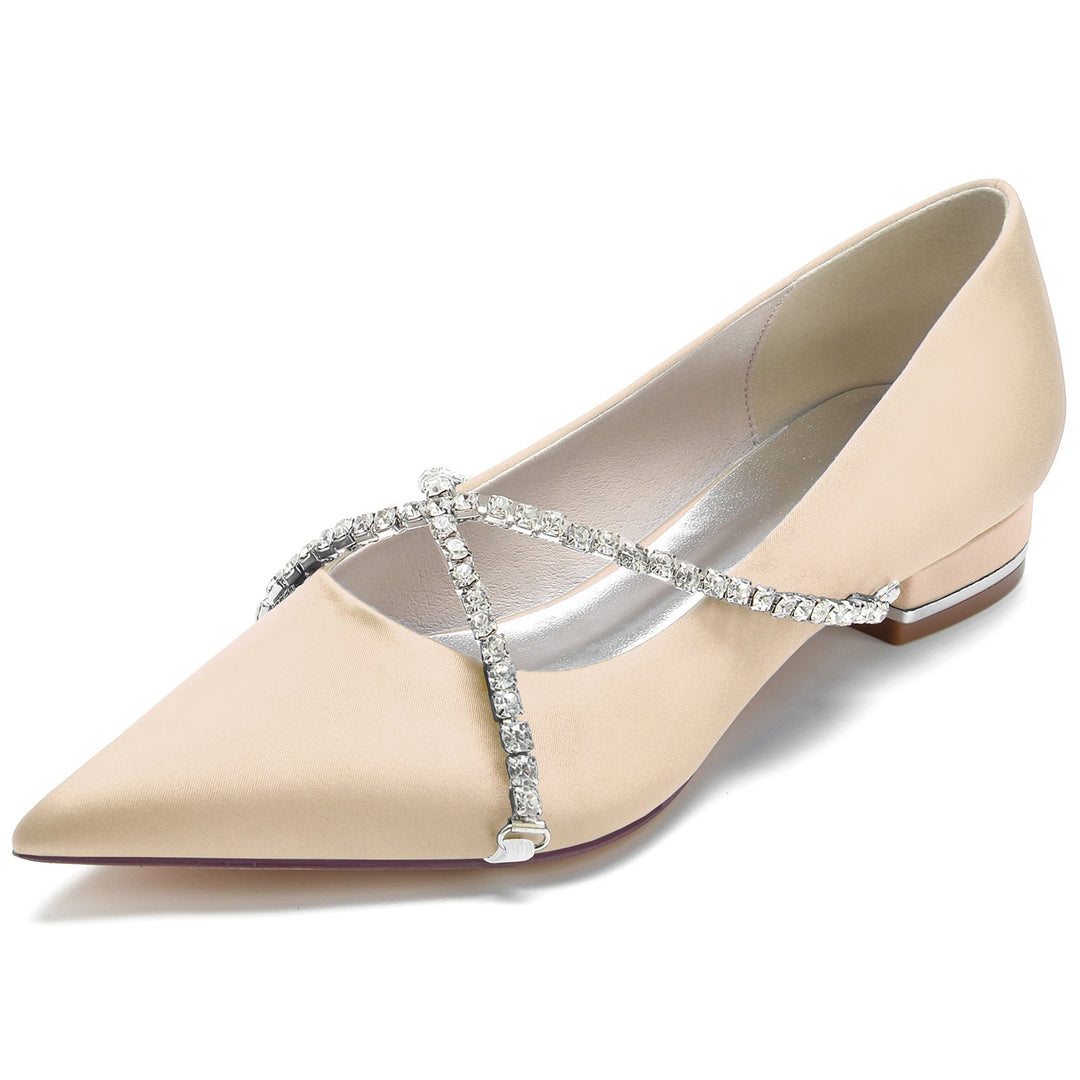 Chaussures de Mariage pour Femmes, Chaussures de Mariée à Bout Pointu et à Chaîne Croisée en Cristal