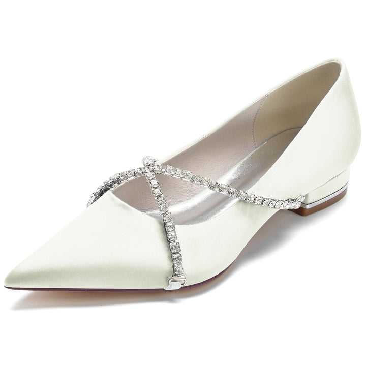 Chaussures de Mariage pour Femmes, Chaussures de Mariée à Bout Pointu et à Chaîne Croisée en Cristal