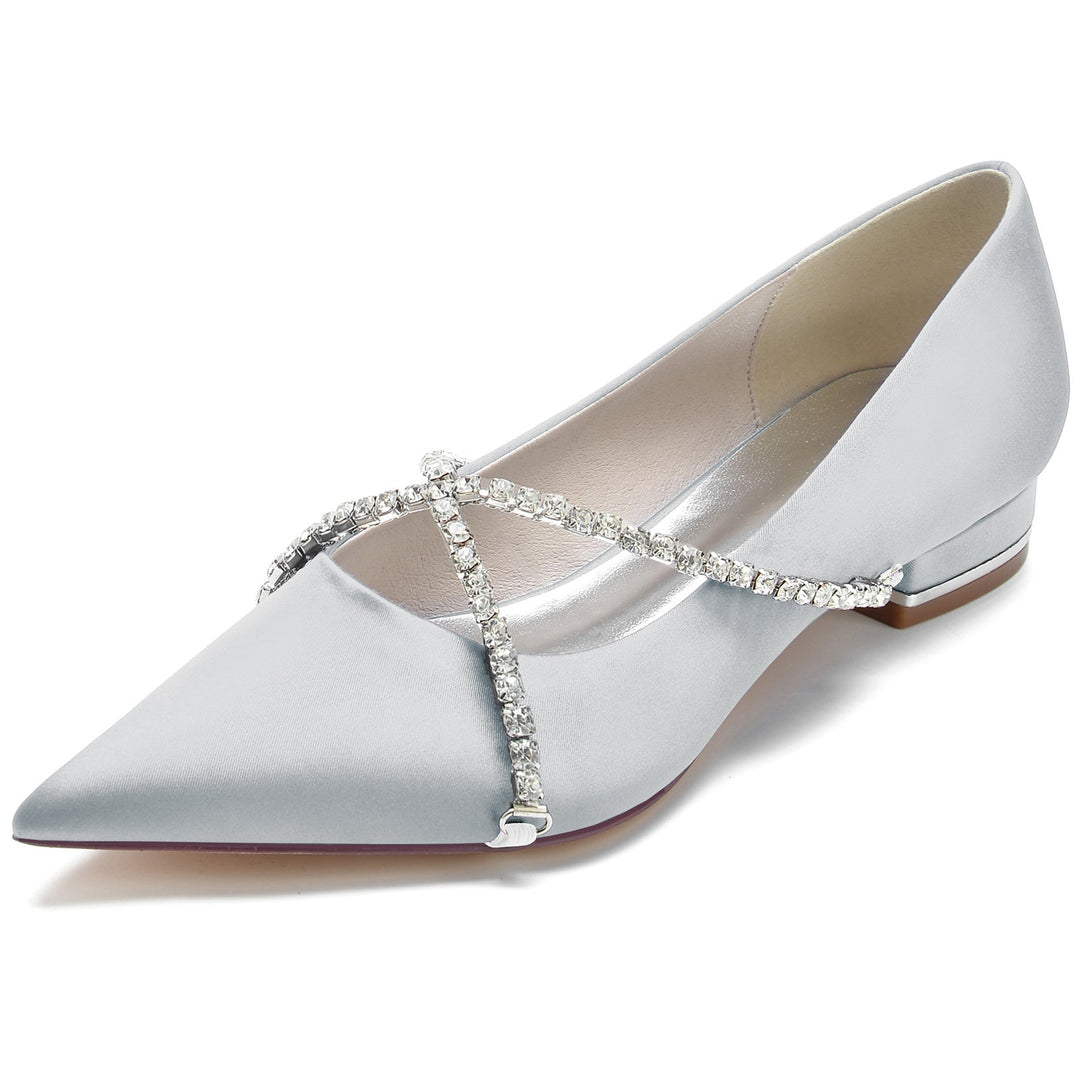 Chaussures de Mariage pour Femmes, Chaussures de Mariée à Bout Pointu et à Chaîne Croisée en Cristal