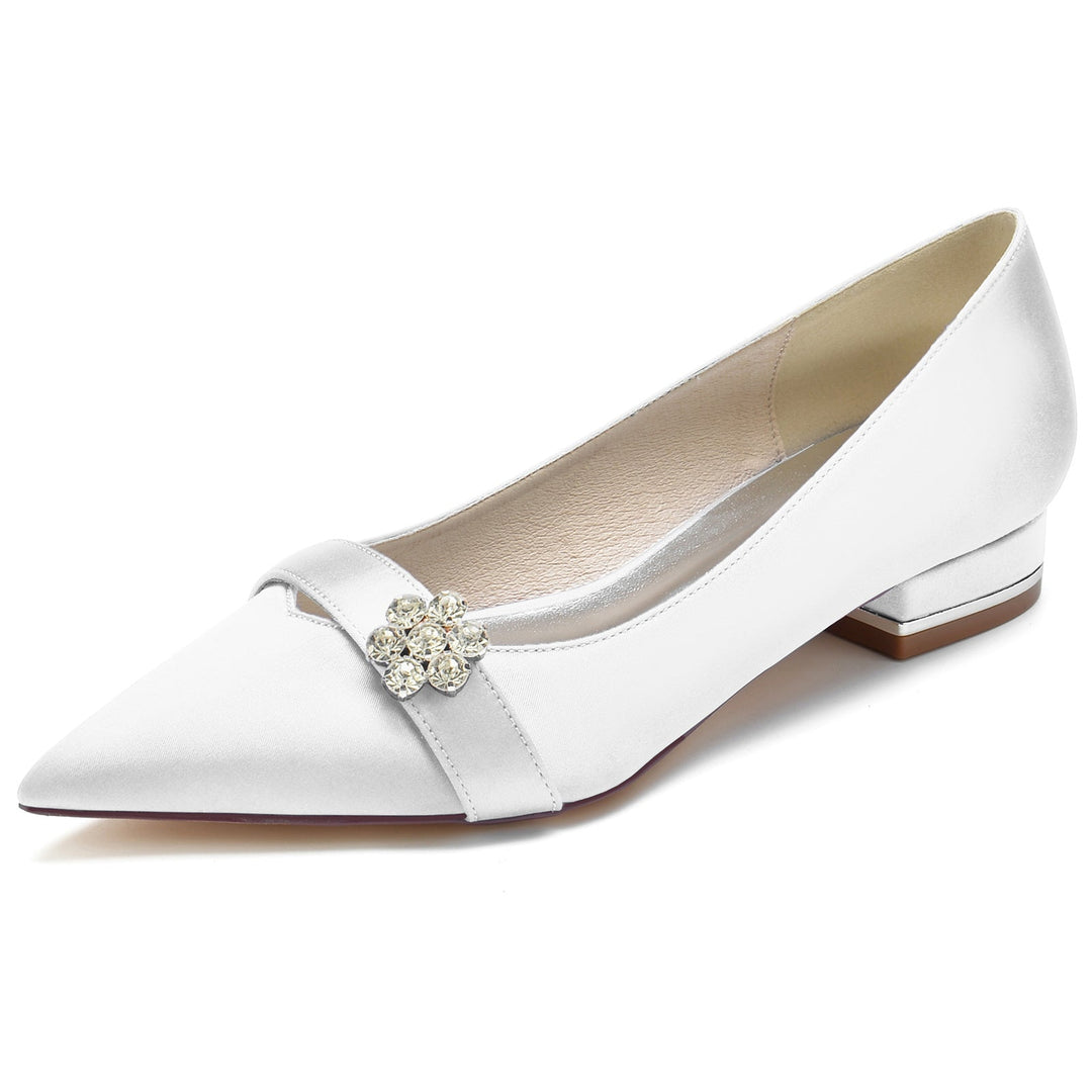Chaussures de Mariage pour Femmes Petites Chaussures de Mariée à Bout Pointu et à Fleur de Diamant