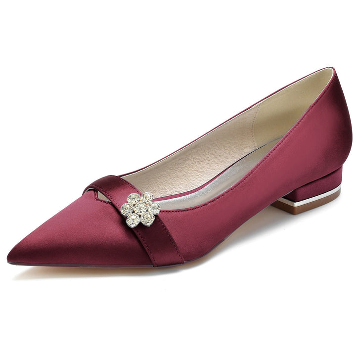 Chaussures de Mariage pour Femmes Petites Chaussures de Mariée à Bout Pointu et à Fleur de Diamant