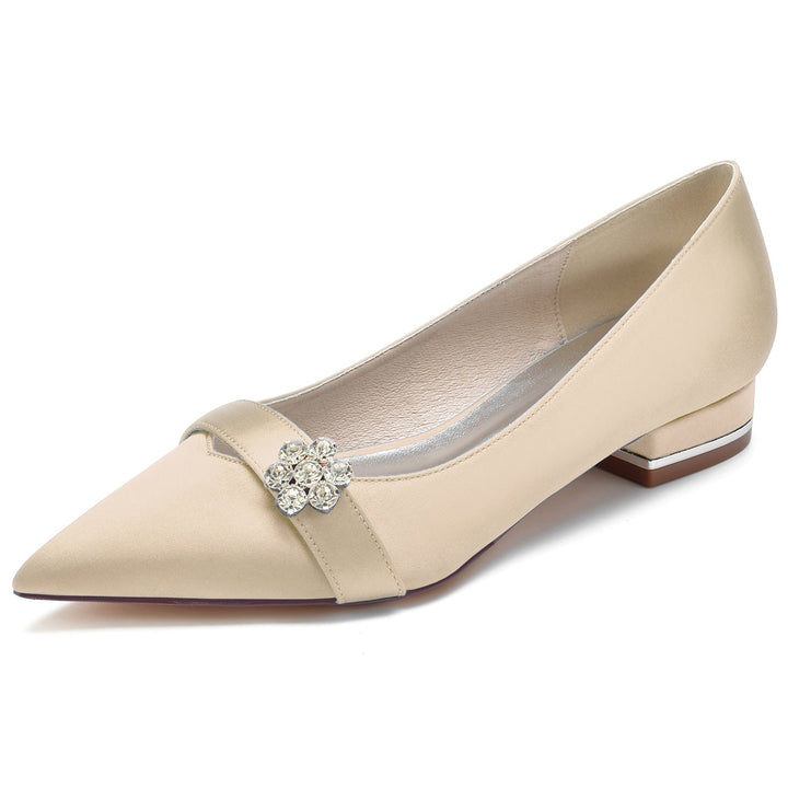 Chaussures de Mariage pour Femmes Petites Chaussures de Mariée à Bout Pointu et à Fleur de Diamant