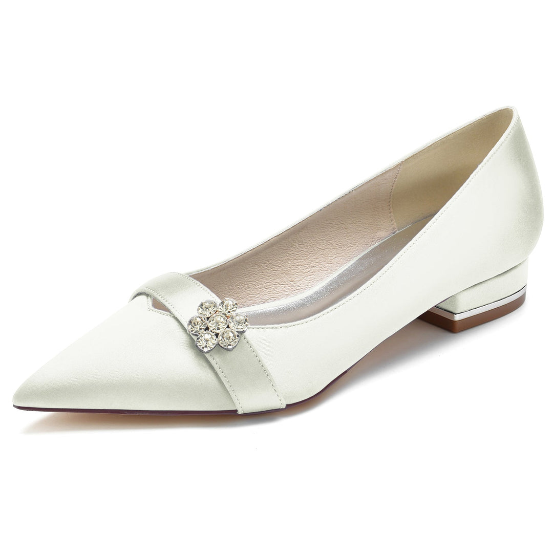 Chaussures de Mariage pour Femmes Petites Chaussures de Mariée à Bout Pointu et à Fleur de Diamant