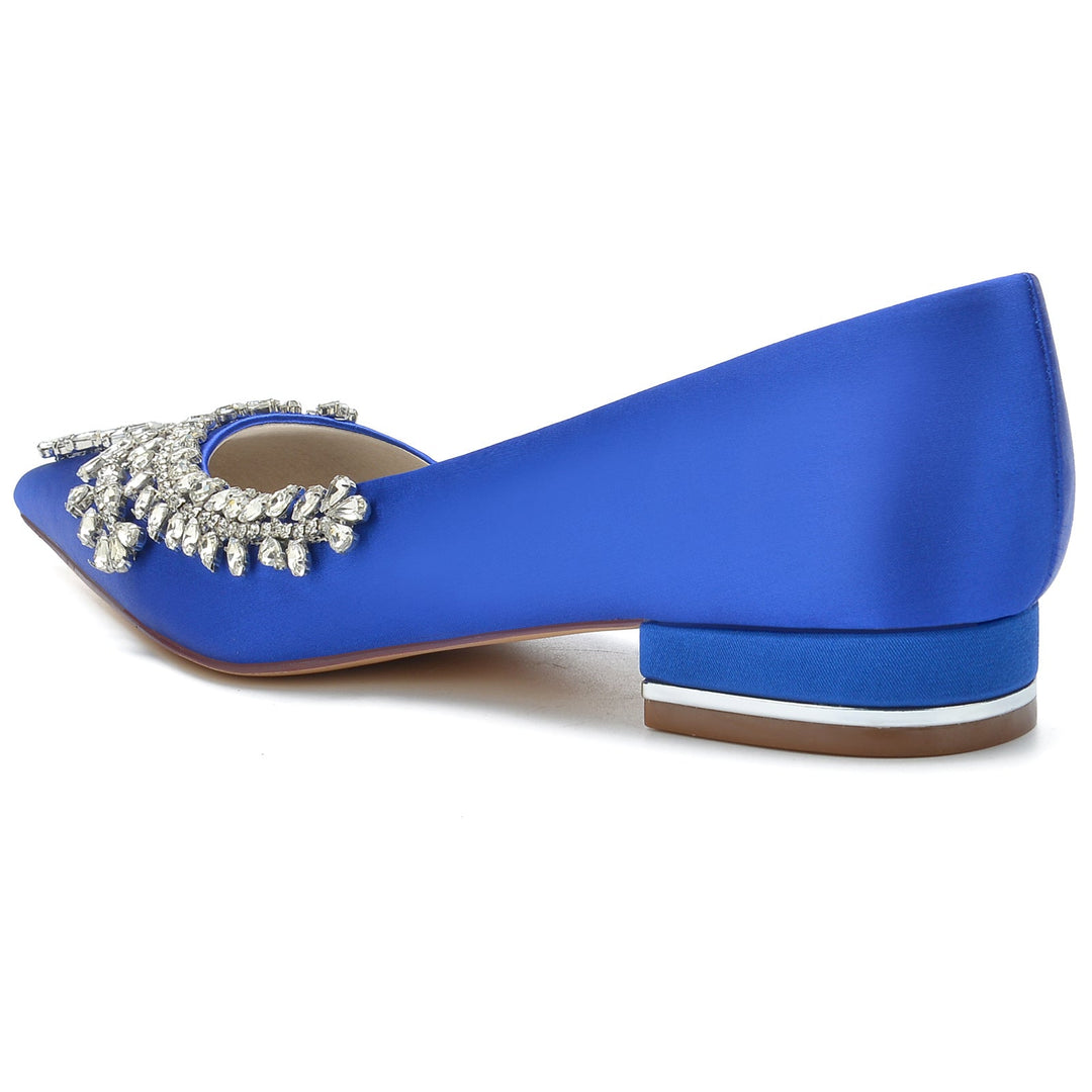 Chaussures de Mariage pour Femmes en Satin de Soie Strass Talon Bas Bout Fermé Chaussures de Mariée
