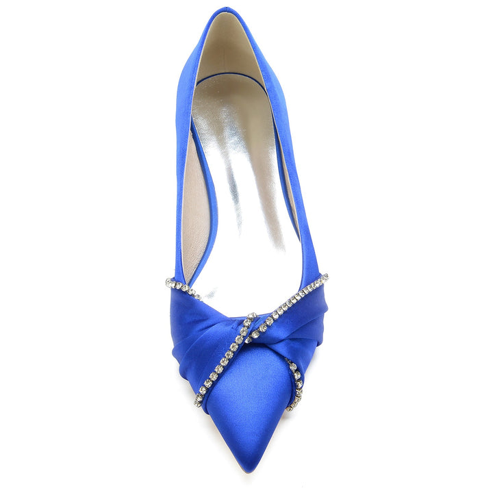 Chaussures de Mariage pour Femmes en Satin de Soie Imitation Cristal Chaussures de Mariée à Bout Pointu Bas