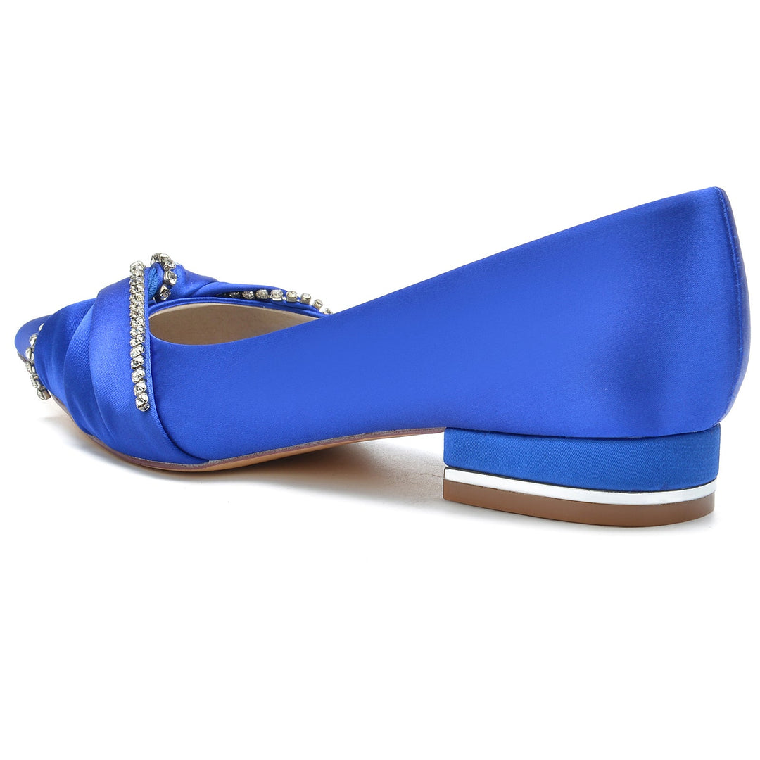 Chaussures de Mariage pour Femmes en Satin de Soie Imitation Cristal Chaussures de Mariée à Bout Pointu Bas