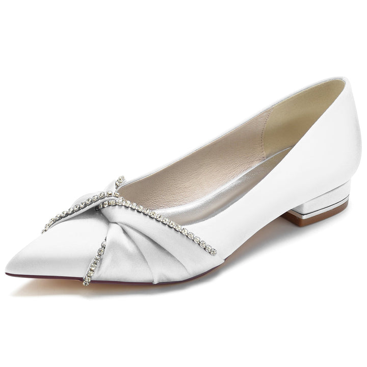 Chaussures de Mariage pour Femmes en Satin de Soie Imitation Cristal Chaussures de Mariée à Bout Pointu Bas