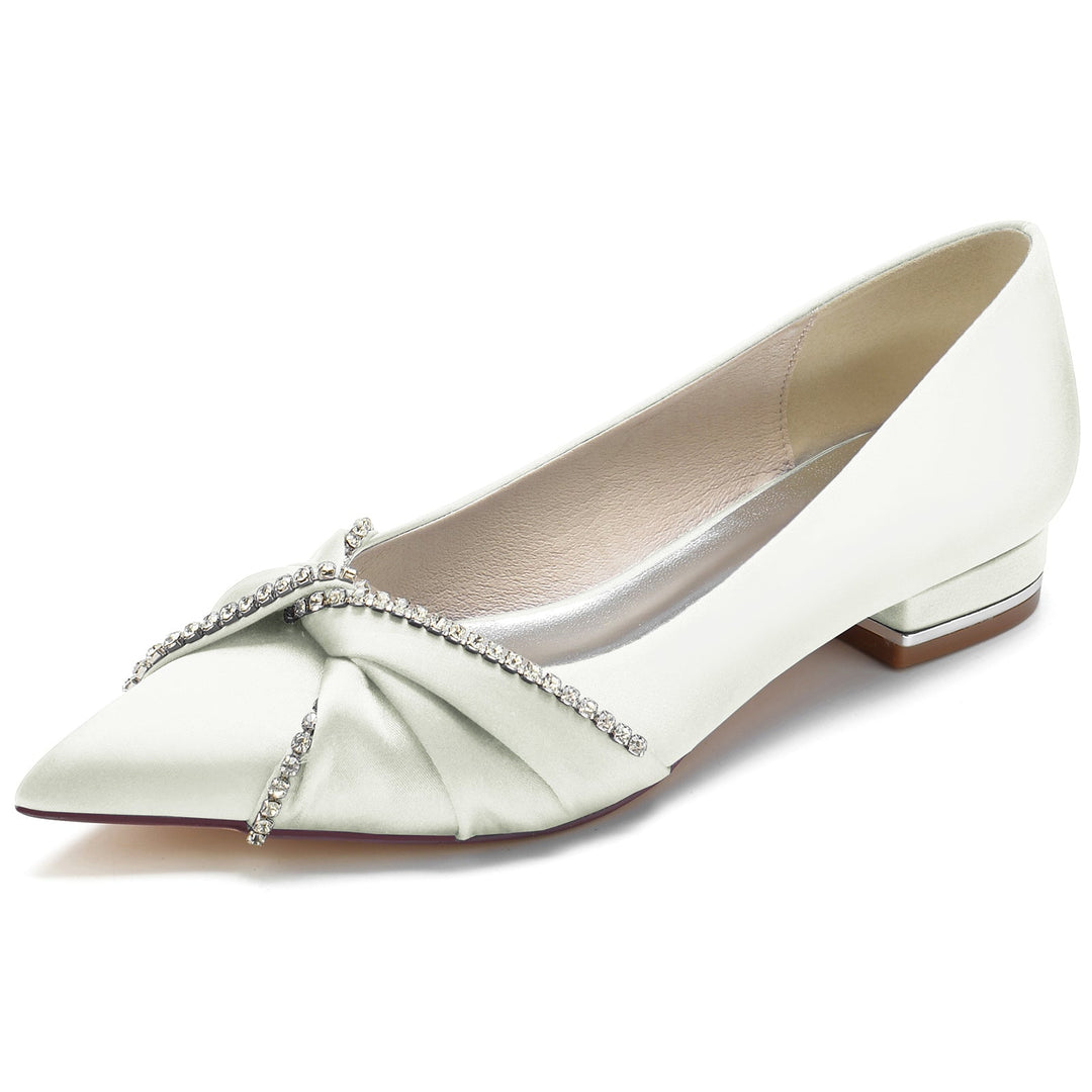Chaussures de Mariage pour Femmes en Satin de Soie Imitation Cristal Chaussures de Mariée à Bout Pointu Bas