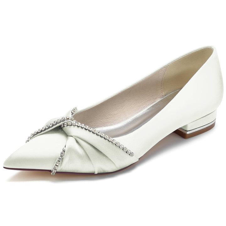 Chaussures de Mariage pour Femmes en Satin de Soie Imitation Cristal Chaussures de Mariée à Bout Pointu Bas