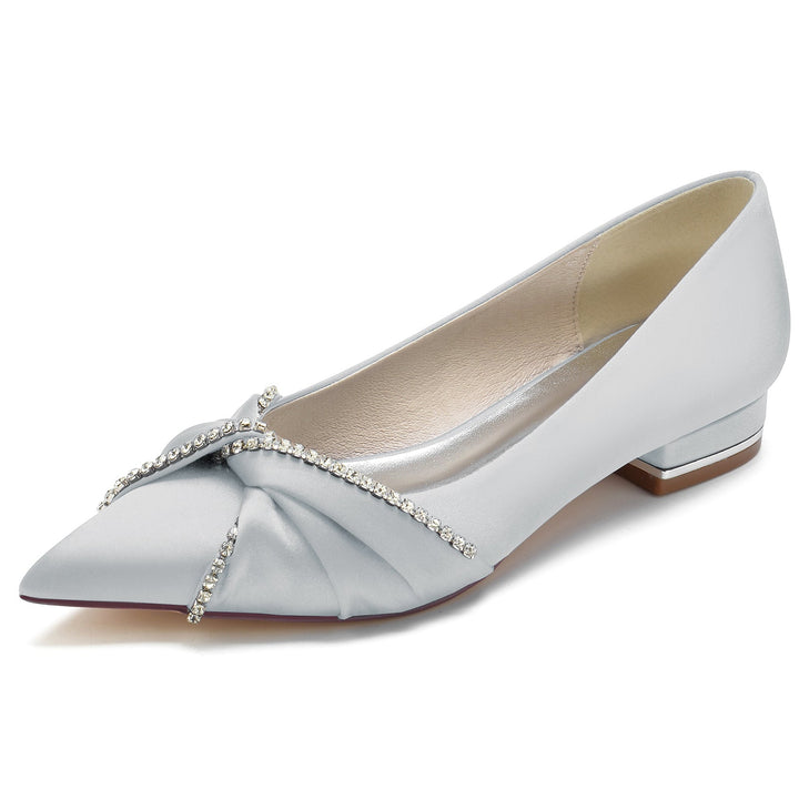 Chaussures de Mariage pour Femmes en Satin de Soie Imitation Cristal Chaussures de Mariée à Bout Pointu Bas