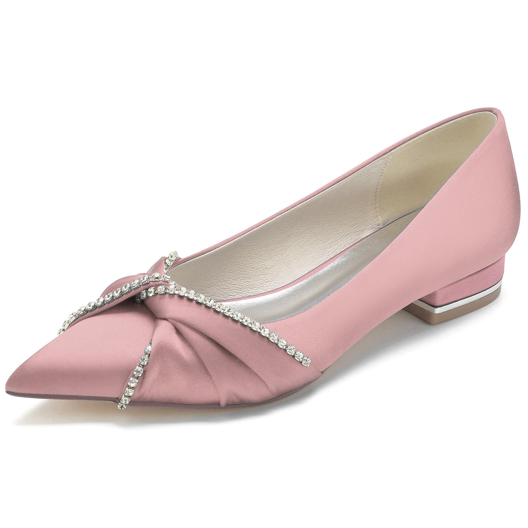 Chaussures de Mariage pour Femmes en Satin de Soie Imitation Cristal Chaussures de Mariée à Bout Pointu Bas