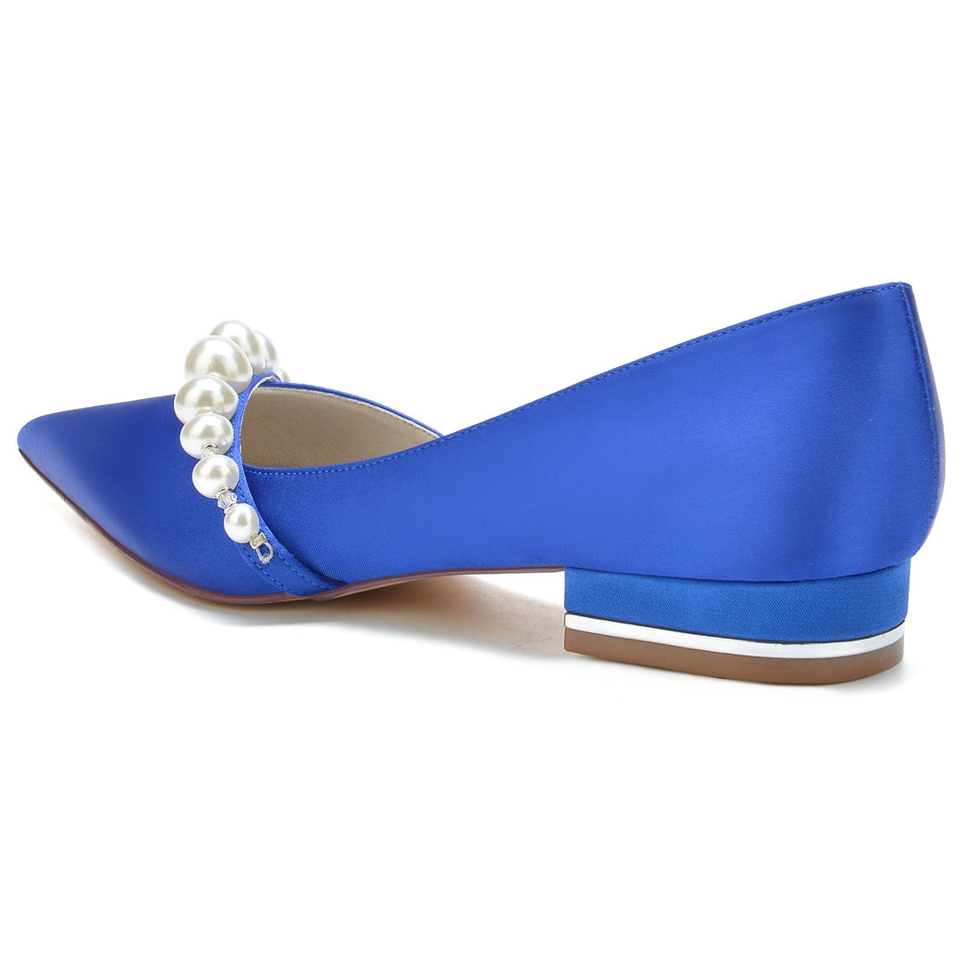 Chaussures de Mariage pour Femmes en Perles Blanches, Talons Bas, Bout Pointu, Chaussures de Mariée Minimalistes