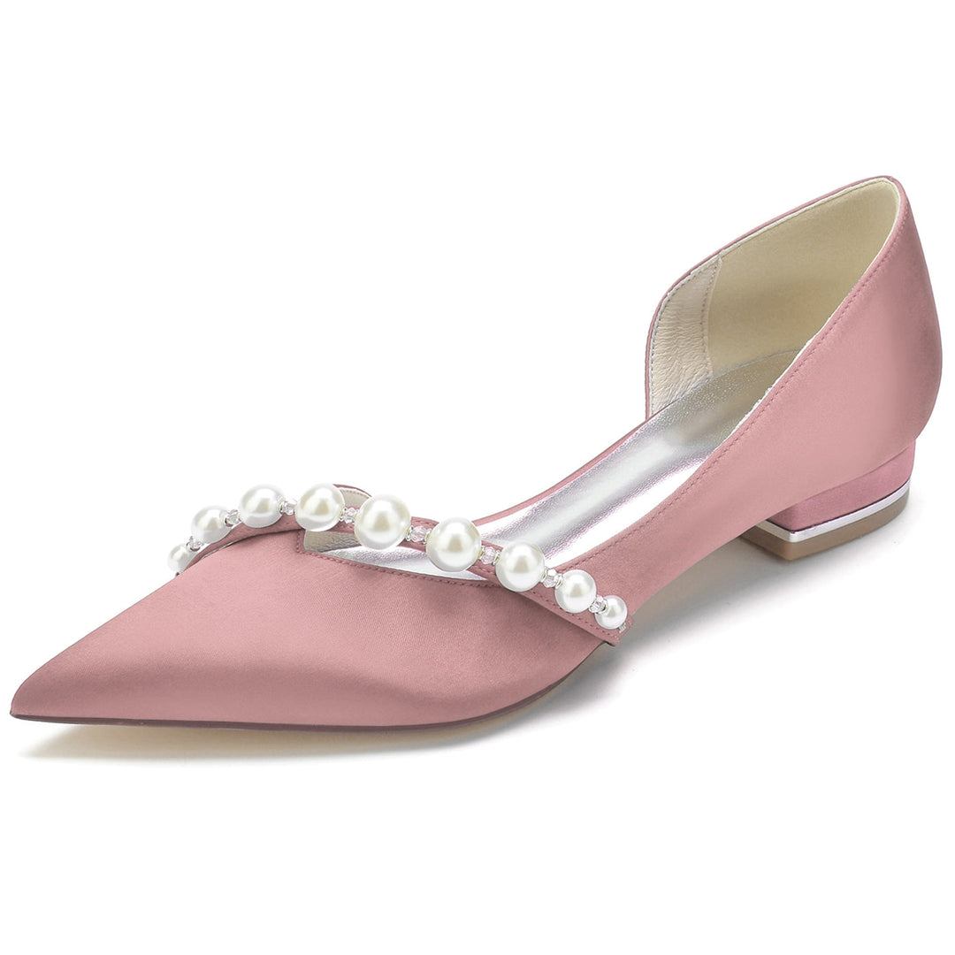 Chaussures de Mariage pour Femmes en Perles Blanches, Talons Bas, Bout Pointu, Chaussures de Mariée Minimalistes
