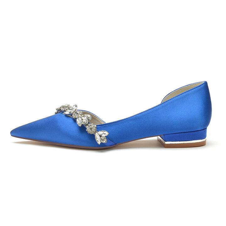 Chaussures de Mariage pour Femmes, Chaussures de Mariée Minimalistes à Talons Bas et Bout Pointu avec Strass