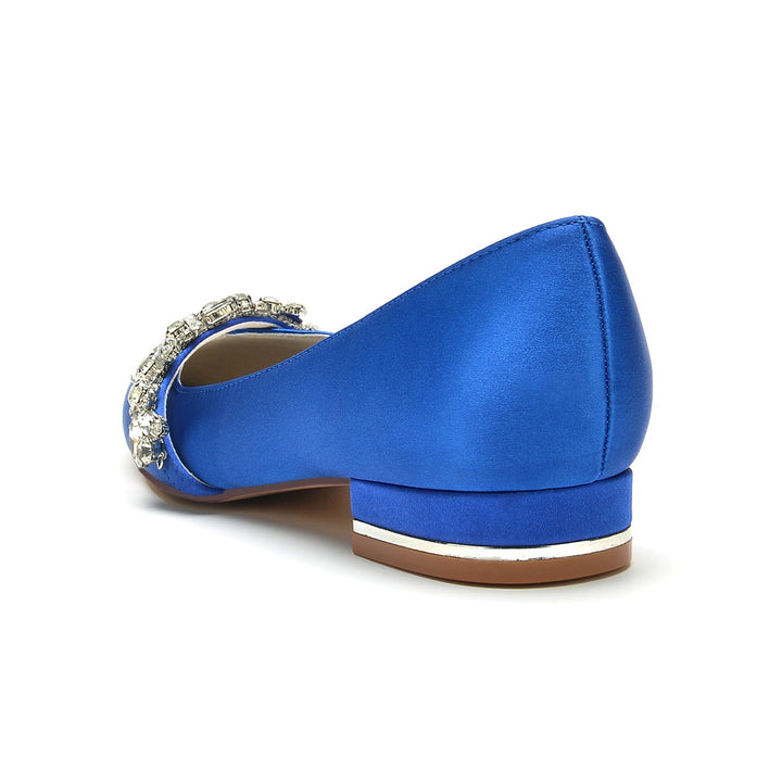 Chaussures de Mariage pour Femmes, Chaussures de Mariée Minimalistes à Talons Bas et Bout Pointu avec Strass