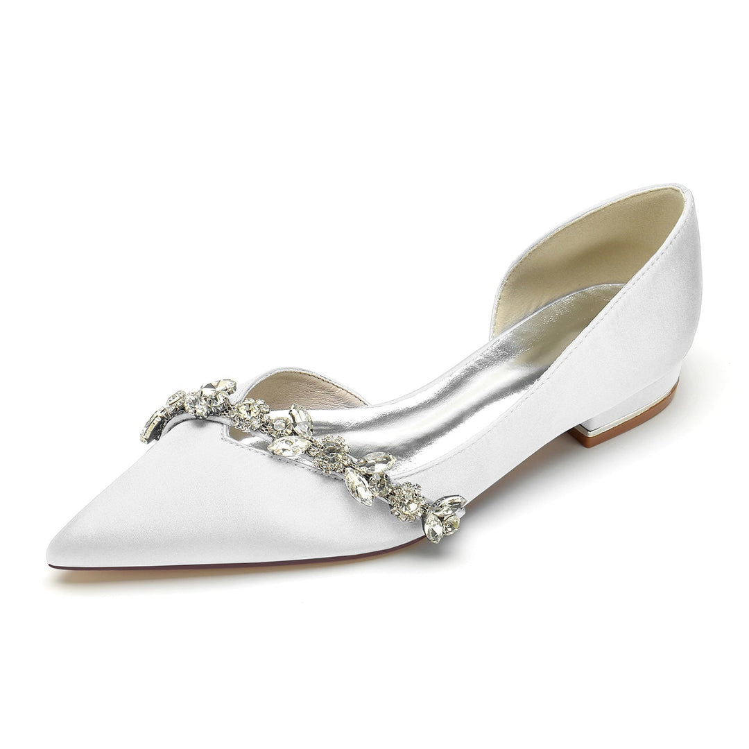 Chaussures de Mariage pour Femmes, Chaussures de Mariée Minimalistes à Talons Bas et Bout Pointu avec Strass