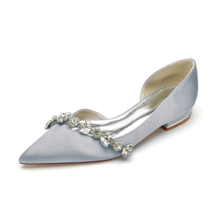 Chaussures de Mariage pour Femmes, Chaussures de Mariée Minimalistes à Talons Bas et Bout Pointu avec Strass