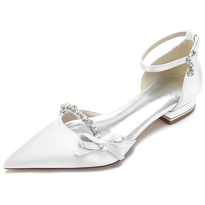 Chaussures de Mariage pour Femmes en Satin de Soie avec Nœud en Cristal et Boucle Basse